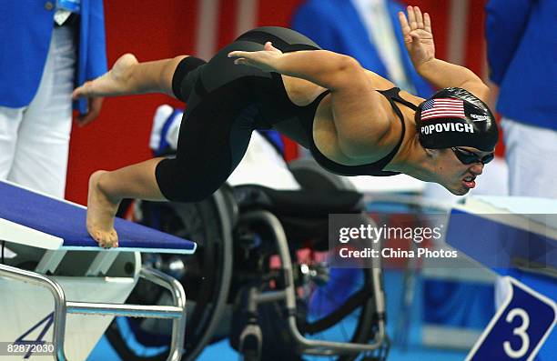 Erin Popovich of the U.S.A. Competes in the Women's 50m Freestyle - S7 at the National Aquatics Center during day eight of the 2008 Paralympic Games...