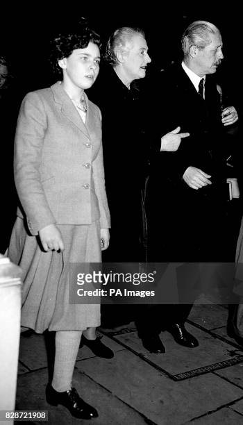 Mr Harold Macmillan, walks with his wife and granddaughter, Anne Christine Adriane Faber.