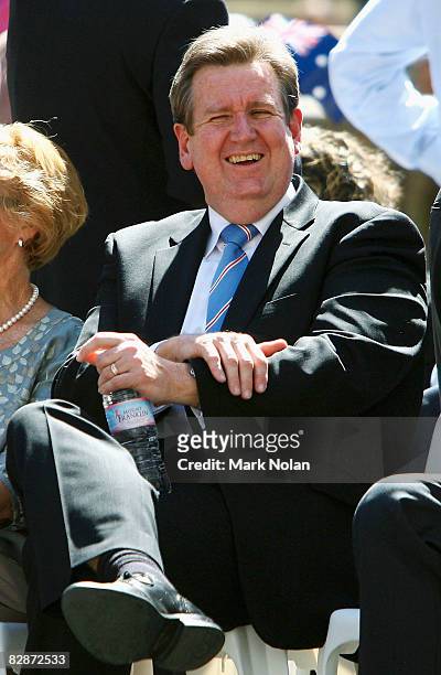 Opposition leader Barry O'Farrell sits during a welcome home parade for the Beijing 2008 Olympic Athletes on George Street on September 15, 2008 in...