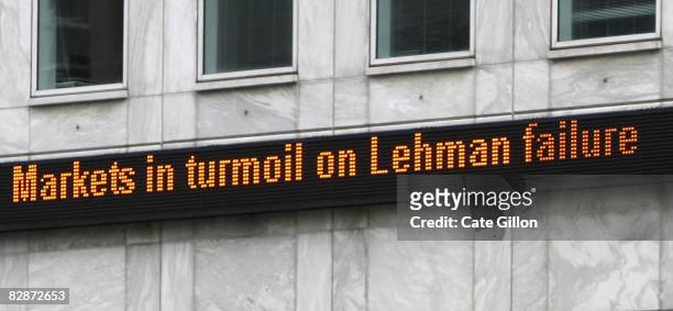 Financial news update in Canary Wharf on September 15, 2008 in London, England. The fourth largest American investment bank has announced that it's...
