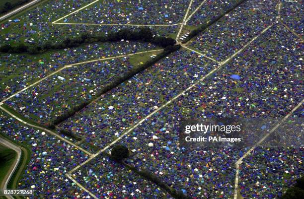 An aerial view taken from the Avon and Somerset/Gloucestershire police helicopter of the Glastonbury festival, on the first day of the major music...