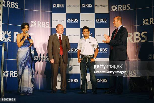 Mandiri Bedi, RBS Global Ambassador, John McCormick, Chief Executive Asia Pacific, GBM, Sachin Tendulkar and John Baines, Chief Executive, RBS Asia...