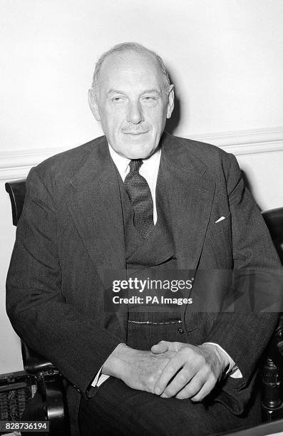 Oliver Lyttelton, new Colonial Secretary, attends a Press conference at Church House, Westminster, London.