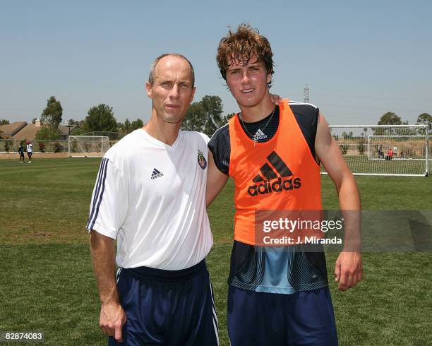 Chivas USA's Head Coach Bob Bradley with his son Michael Bradley, who plays for the 1st Division Dutch team Heerenveen, and is visiting Chivas USA at...