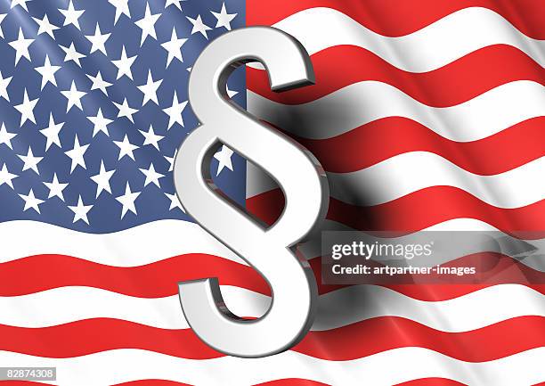 paragraph sign and us national flag - years since clinton lewinsky scandal broke stock illustrations