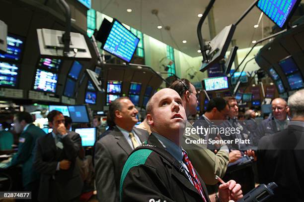 Traders work on the floor of the New York Stock Exchange September 18, 2008 in New York City. After a loss of almost 450 points on Wednesday, the Dow...