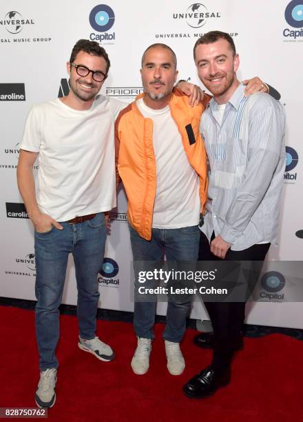 Singer-songwriter Jimmy Napes, Apple Music's Beats 1's Zane Lowe and recording artist Sam Smith attend Capitol Music Group's Premiere Of New Music...