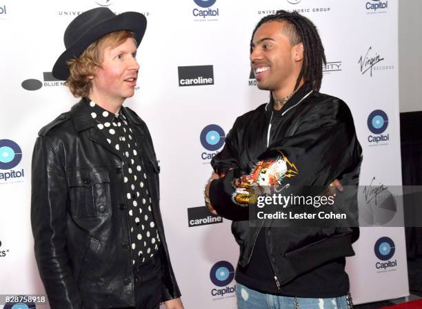 Recording artists Beck and Vic Mensa attend Capitol Music Group's Premiere Of New Music And Projects For Industry And Media at ArcLight Cinemas on...