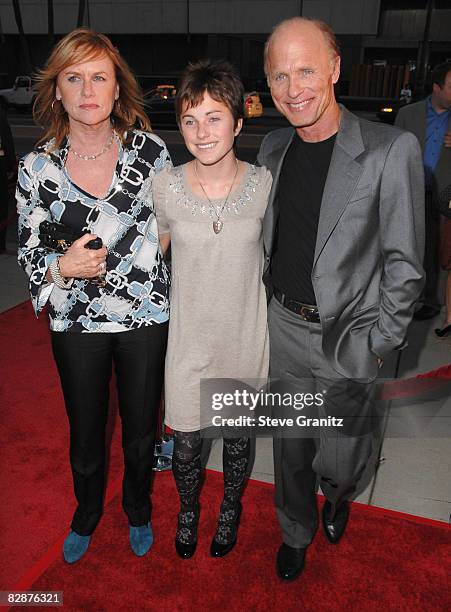 Director Ed Harris and daughter Lily and wife Amy Madigan arrives at the Los Angeles Special Screening For "Appaloosa" at The Academy Theatre on...