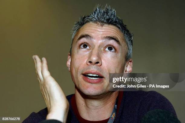 Great Britain's Jonathan Edwards announces his retirement from competition at a press conference in Paris, Friday August 22, 2003. The 37-year-old...