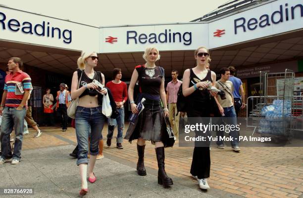 Festival goers arriving at Reading railway station for the Reading Festival, on the weekend that Network Rail have undertaken major repairs.