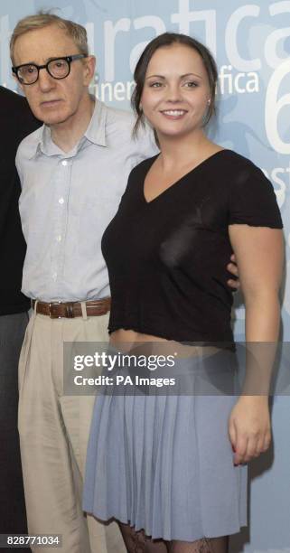 Actors Woody Allen and Christina Ricci pose for photographers during a photocall to promote their new film 'Anything Else' on the first day of the...