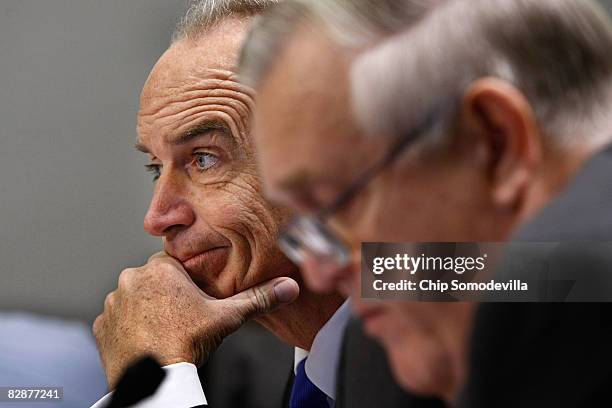 Department of Interior Secretary Dirk Kempthorne and Interior Inspector General Earl Devaney listen to questions from members of the House Natural...