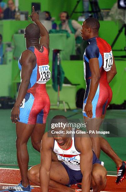 Dejected Darren Campbell the Great Britain sprinter after he finished fourth in the Mens 200m Final at the Athletics World Championships in Paris...