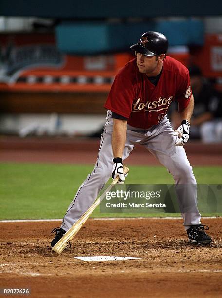 Lance Berkman of the Houston Astro bats against the Florida Marlins on September 17, 2008 at Dolphin Stadium in Miami, Florida. The Marlins defeated...