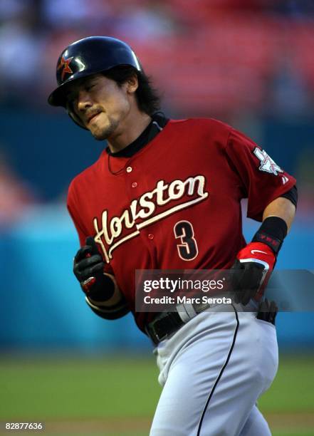 Second baseman Kazuo Matsui of the Houston Astro bats against the Florida Marlins in the fourth inning on September 17, 2008 at Dolphin Stadium in...