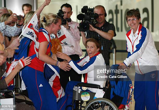 Gold medalist equestrian Anne Dunham arrives at Heathrow Airport on September 18, 2008 in London, England. The team GB returned from the Beijing...
