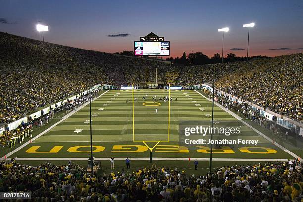 General view taken during the game between the Washington Huskies and the Oregon Ducks at Autzen Stadium on August 30, 2008 in Eugene, Oregon.