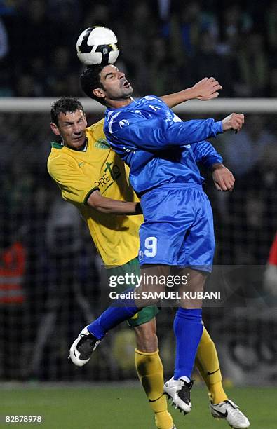Zdeno Strba of Zilina fights for ball with Georgi Ivanov of Levski Sofia during UEFA Cup first round, first leg match on September 18, 2008 in...