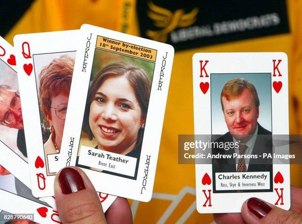 The Liberal Democrat party featured on playing cards on display in Brigthon at the party's conference. Mugshots of Lib Dem MPs are featured on each...