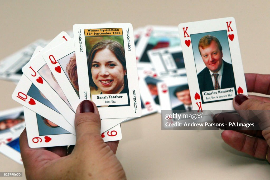 Liberal Card The Liberal Democrat party featured on playing cards on display in ...