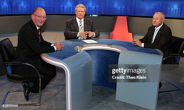 Franz Maget of the Social Democrats Party , TV host Siegmund Gottlieb and Bavaria's state governor Guenther Beckstein of the Christian Social Union...