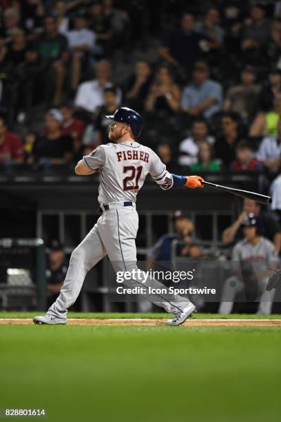 Houston Astros left fielder Derek Fisher hits a home run in the eighth inning during a game between the Houston Astros and the Chicago White Sox on...