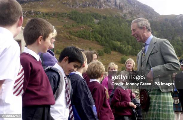 The Prince of Wales talks to local schoolchildren during a visit to Shieldaig, besides Loch Torridon in Scotland. Prince Charles today delivered a...