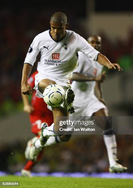 Fraizer Campbell of Tottenham Hotspur controls the ball during the UEFA Cup First Round, First Leg match between Tottenham Hotspur and Wisla Krakow...