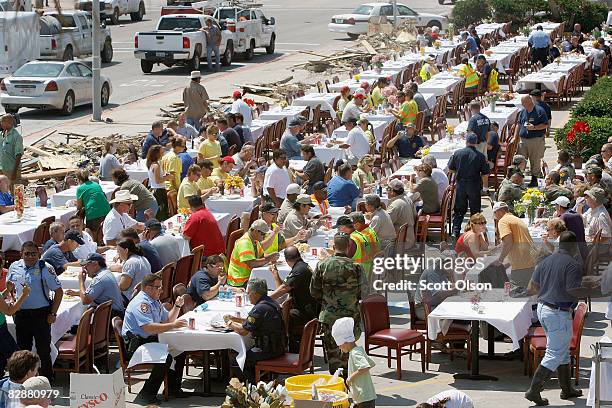 Gaido's restaurant serves a shrimp lunch to about 1,000 first responders helping with the recovery efforts following Hurricane Ike on September 18,...