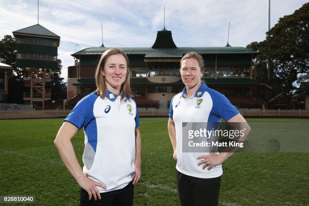 Australia cricketers Rachael Haynes and Alex Blackwell pose during the Cricket Australia Women's Ashes series ticket sale announcement at North...