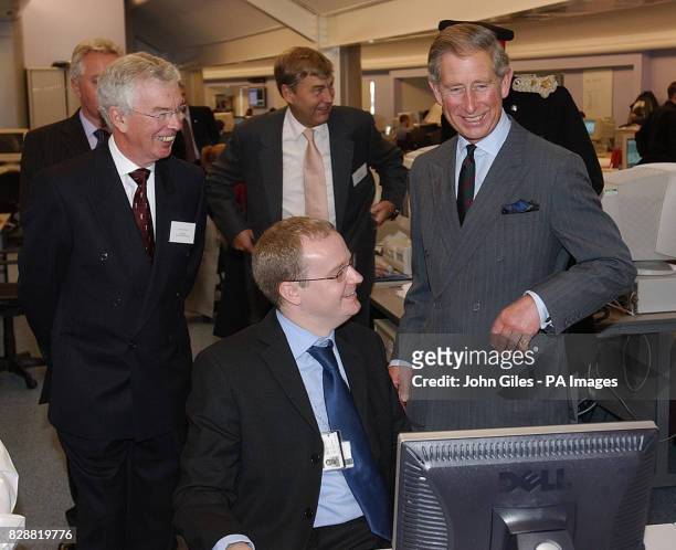 His Royal Highness Prince Charles, The Prince of Wales, talking to Sir Harry Roche, chairman of the Press Association Limited and Martin Stephens,...
