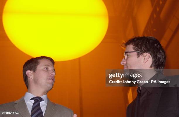 The Danish Crown Prince Frederick meets artist Olafur Eliasson at Eliasson's installation entitled 'The Weather Project' in Turbine Hall inside the...