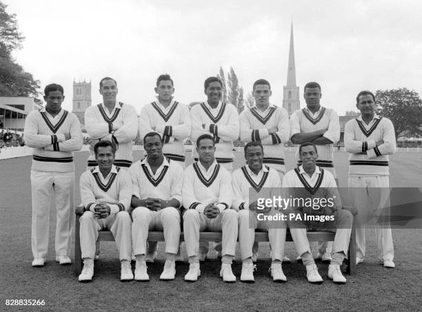 Here are twelve members of the West Indies cricket team currently touring England. L to R - Back row: B.B.BUTCHER, J.L.HENDRICKS, M.C.CAREW, R....