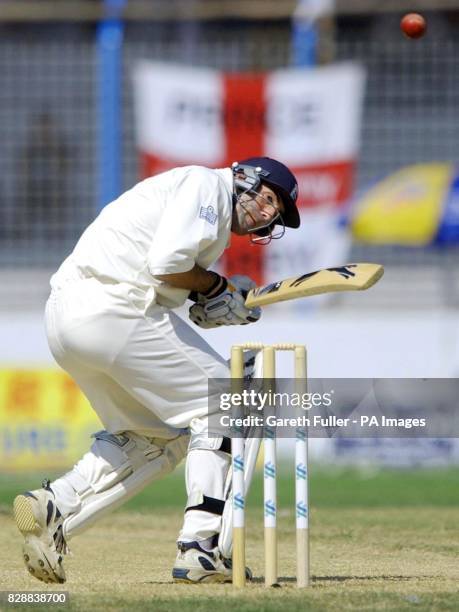 England batsman Richard Johnson takes evasive action during his innings, during the afternoon session of the second day of the Second Test against...