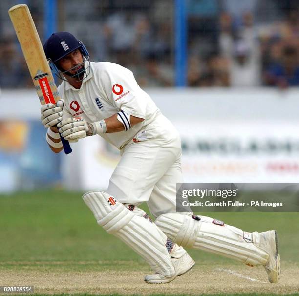 England batsman Nassar Hussain on his way to his half century, during the final session of the third day of the Second Test against Bangladesh at the...