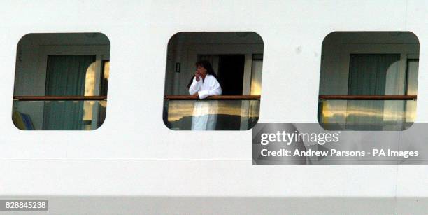 Passengers on The P&O Cruise Ship the Aurora wait as the ship docks in Gibraltar.The Ships passengers have been struck down with Norovirus and the...