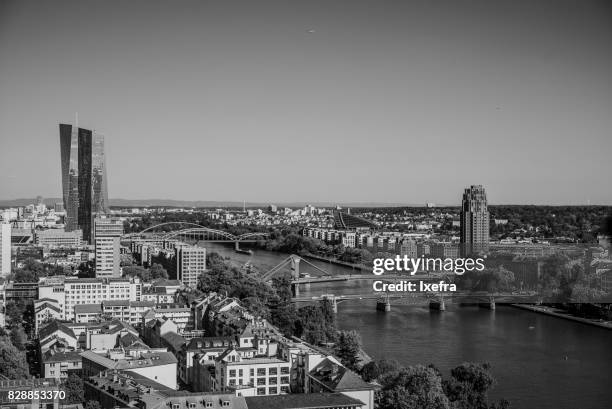 aerial view of frankfurt city along the river main. - imperial cathedral of saint bartholomew stock pictures, royalty-free photos & images