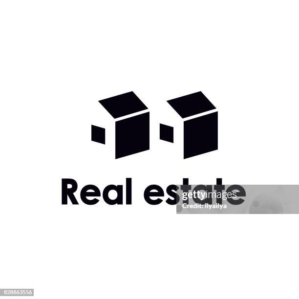 real estate negative space icon - land developer stock illustrations