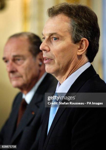 Prime Minister Tony Blair and French President Jacques Chirac, during a news conference held at Lancaster House, central London. Mr Blair declared...