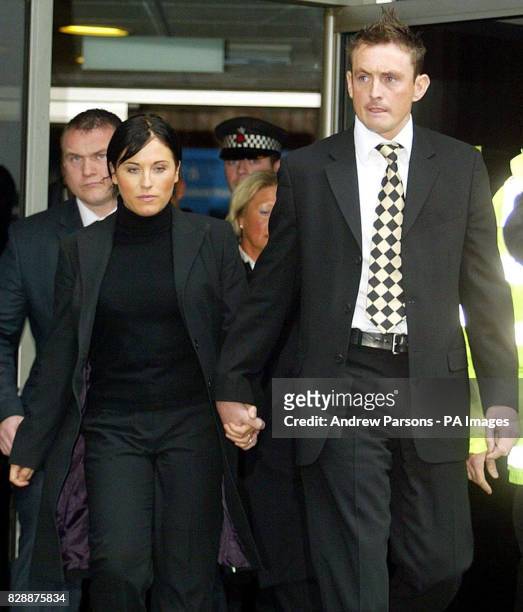 EastEnders actress Jessie Wallace, real name Karen Wallace accompanied by her boyfriend David Morgan , leaves Southend Magistrates Court after...