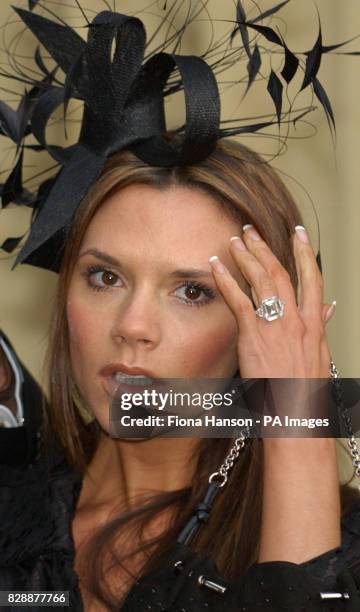 Victoria Beckham after her husband David Beckham, the England football team Captain recieved an Order of the British Empire , from the Queen at...