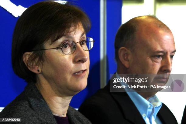 Paul and Mary Hilder during police news conference at Hereford Racecourse, appealing for fresh information into the their son's murder, skydiver...