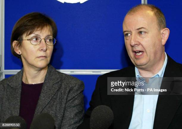 Paul and Mary Hilder during police news conference at Hereford Racecourse, appealing for fresh information into the their son's murder, skydiver...