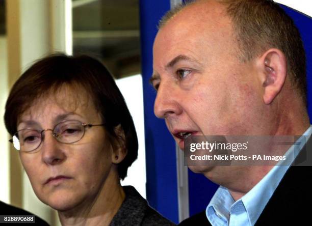 Paul and Mary Hilder during police news conference at Hereford Racecourse, appealing for fresh information into the their son's murder, skydiver...