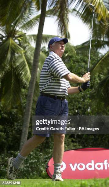 Head coach Duncan Fletcher tees off as the England team relax with a round of golf after arriving in Kandy for the 2nd test against Sri Lanka which...