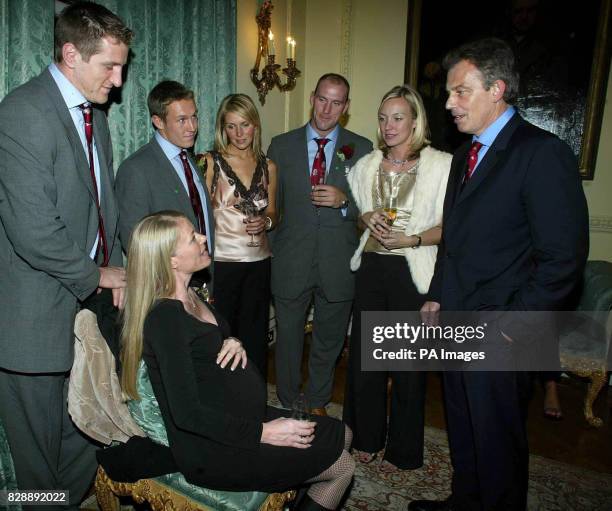 Prime Minister Tony Blair meets Will Greenwood and his wife Caroline , Jonny Wilkinson and girlfriend Diana Stewart and Laurence Dallaglio and...