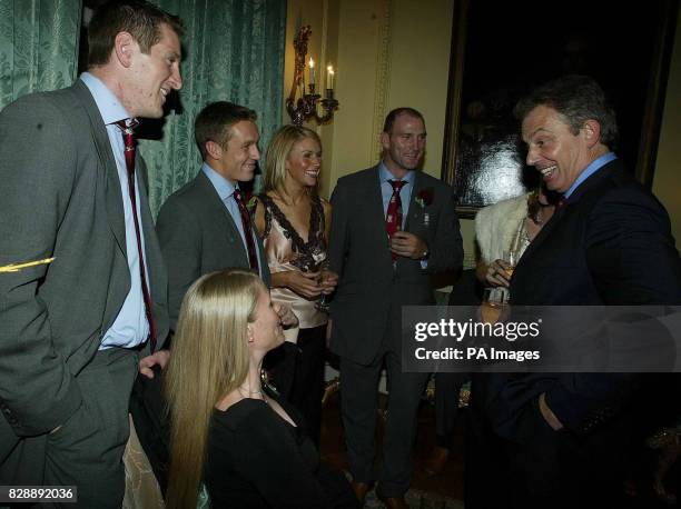 Prime Minister Tony Blair meets Will Greenwood and his wife Caroline , Jonny Wilkinson and girlfriend Diana Stewart and Laurence Dallaglio and...