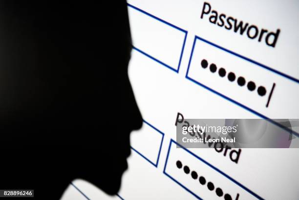 In this photo illustration, A woman is silhouetted against a projection of a password log-in dialog box on August 09, 2017 in London, England. With...