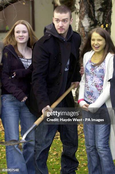 Justin Timberlake with Our Lady's Hospital for Sick Children patients, Aislinn and Claire , breaking the ground for the Ronald McDonald House, which...